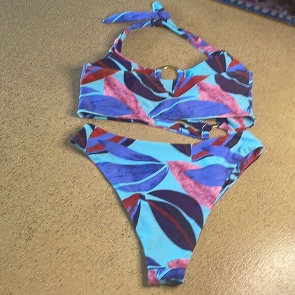 Tropical print sexy cheeky one piece monokini swimsuit sz L - Picture 5 of 10